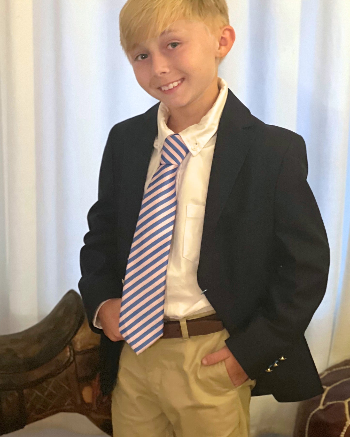 Daybreak Pink and Blue Stripe Child Tween Adult Necktie