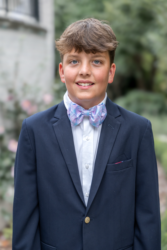 Spring 2026 Egg Hunt Pastel Pink and Blue Plaid Print Pre-tied Bowtie