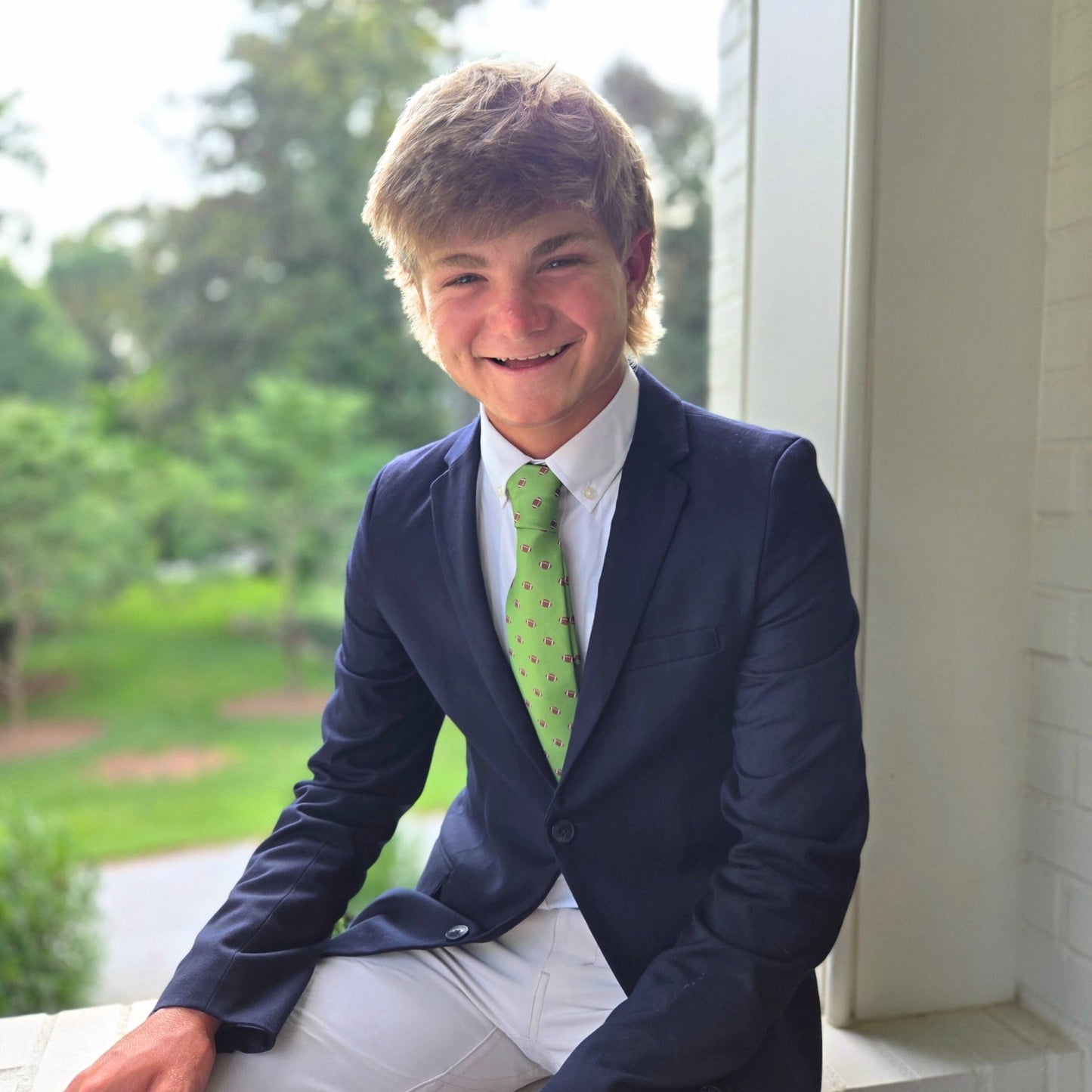 Football Print Green Necktie