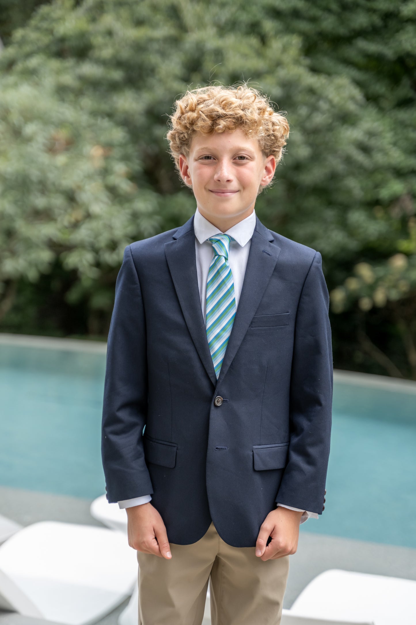 Spring 2026 Seascape Green, Blue and White Stripe Necktie