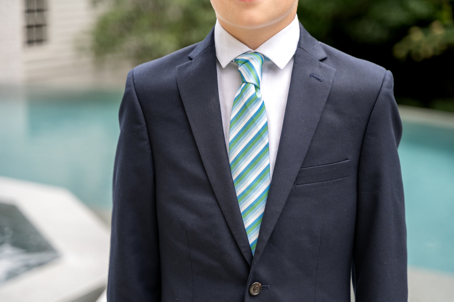 Spring 2026 Seascape Green, Blue and White Stripe Necktie