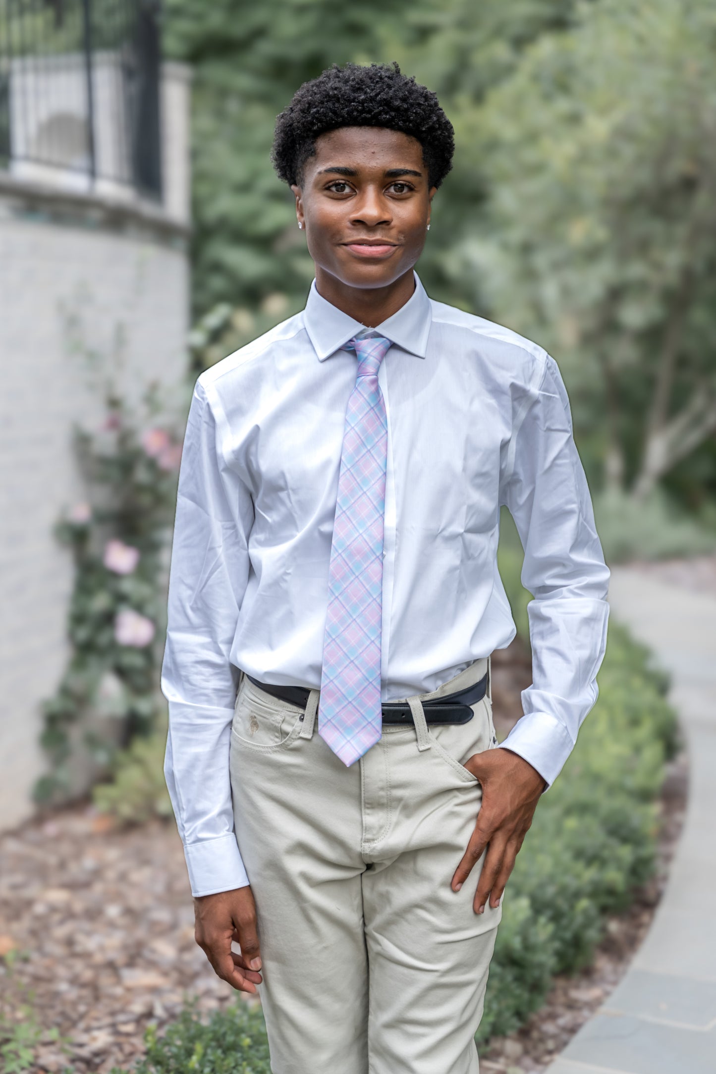 Spring 2026 Egg Hunt Pastel Pink and Blue Plaid Print Necktie