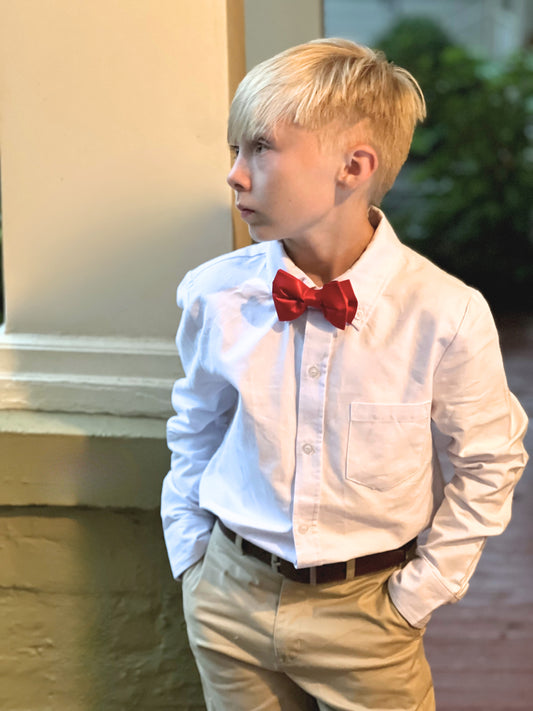 PREORDER Haute Red Solid Christmas Holiday Child Tween Pretied Bowtie