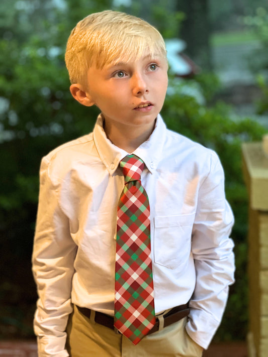 PREORDER Festive Plaid Red Green Christmas Holiday Child Tween Necktie