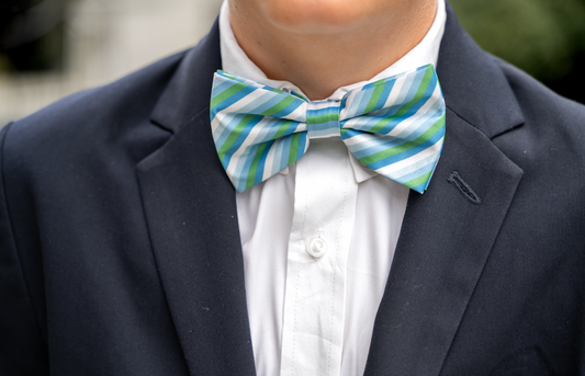 Spring 2026 Seascape Green, Blue and White Stripe Pre-tied Bowtie