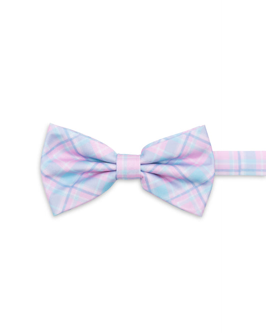 Spring 2026 Egg Hunt Pastel Pink and Blue Plaid Print Pre-tied Bowtie