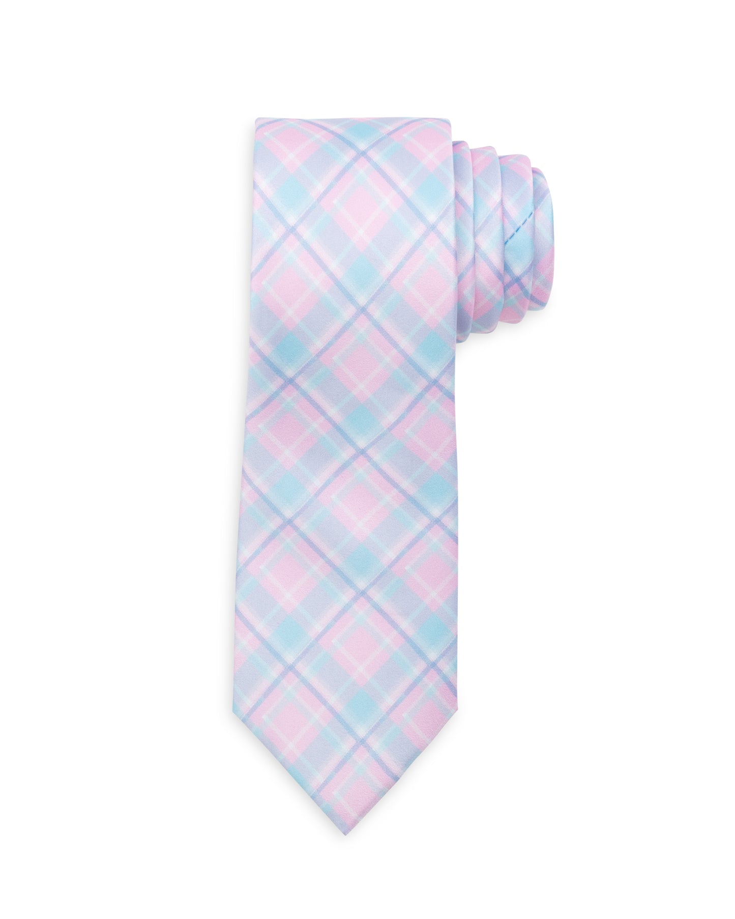 Spring 2026 Egg Hunt Pastel Pink and Blue Plaid Print Necktie