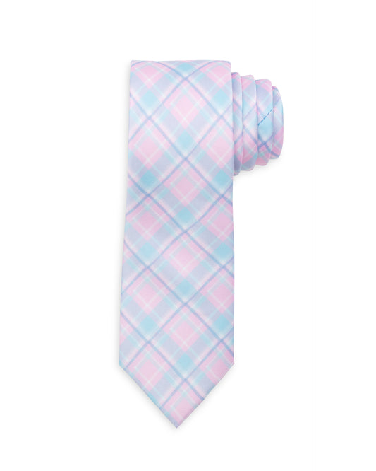 Spring 2026 Egg Hunt Pastel Pink and Blue Plaid Print Necktie